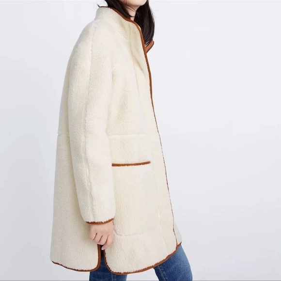 Madewell Women’s Sherpa Estate Coat White Brown - Picture 2 of 9